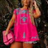 Retreat Mode Embroidered Shift Top Curves Image - 1