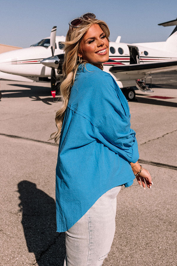 Seven Seas Button Up Top in Ocean Blue Curves Image - 3