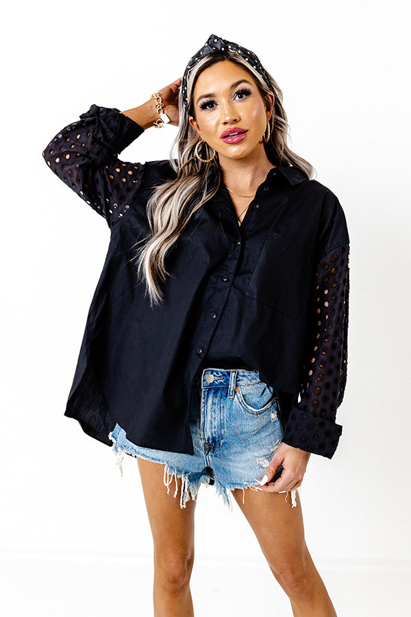 Feeling Idyllic Eyelet Button Up in Black Image - 2