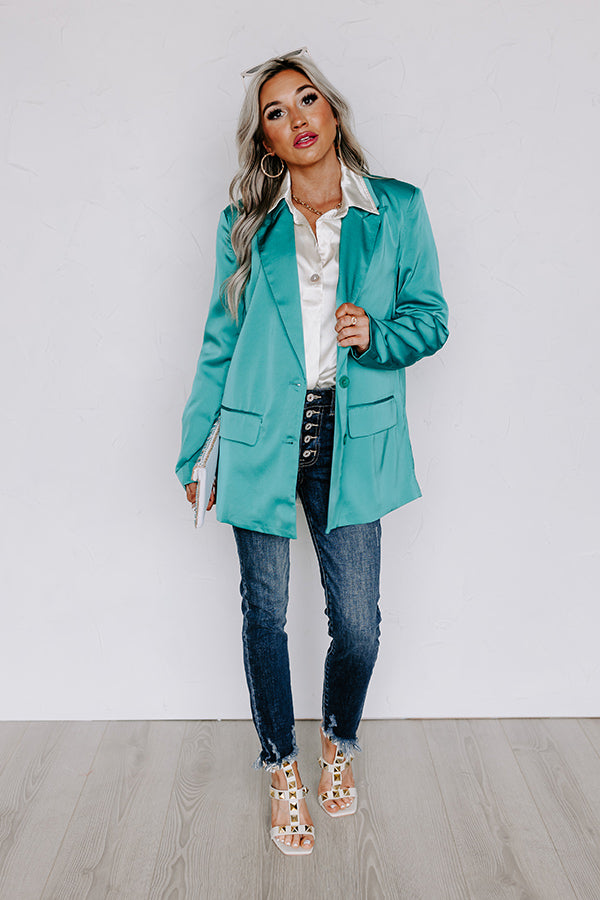 Mainstream Drama Satin Blazer In Turquoise Image - 4