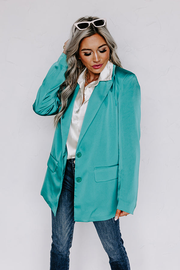 Mainstream Drama Satin Blazer In Turquoise Image - 5