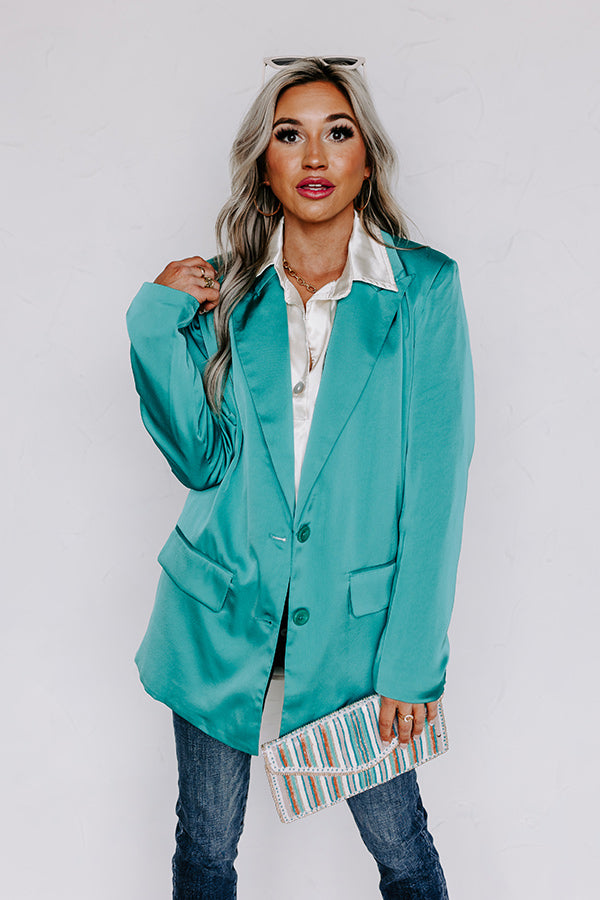 Mainstream Drama Satin Blazer In Turquoise Image - 3