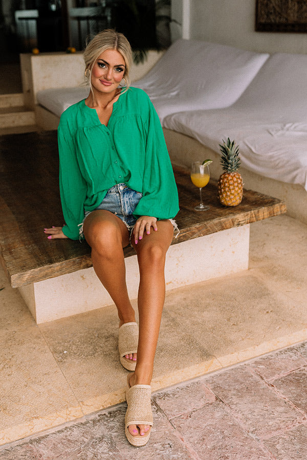 Shells By The Coast Button Up In Kelly Green Image - 1