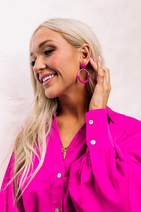 Wait And Smile Beaded Earrings In Hot Pink Image - 1