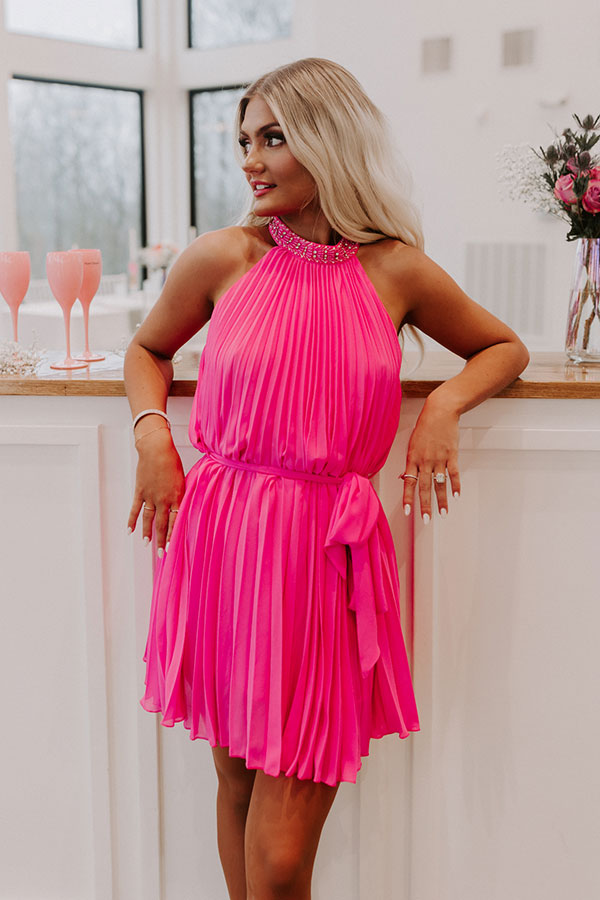 Cause To Celebrate Pleated Dress In Hot Pink Image - 2