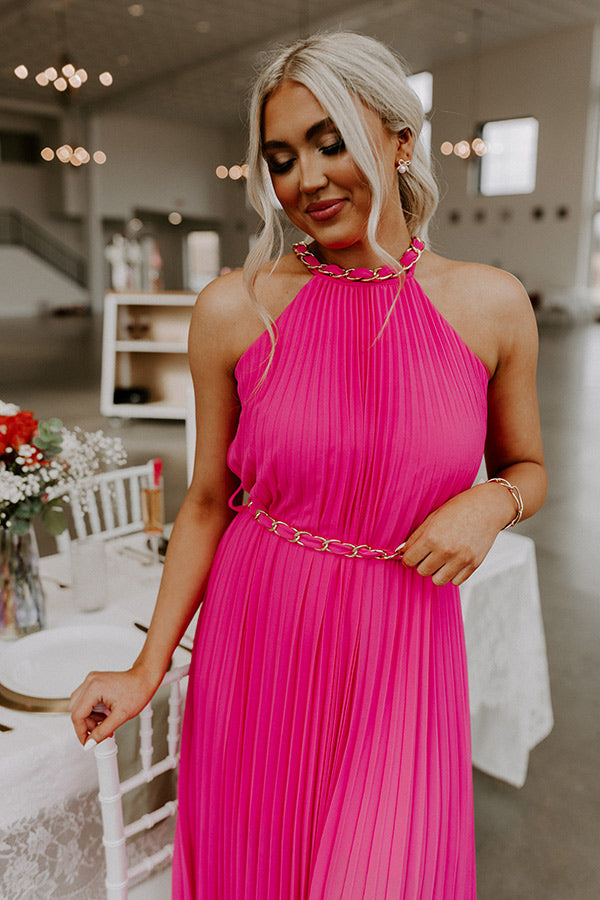 Radiant Reflection Pleated Maxi In Hot Pink Image - 3