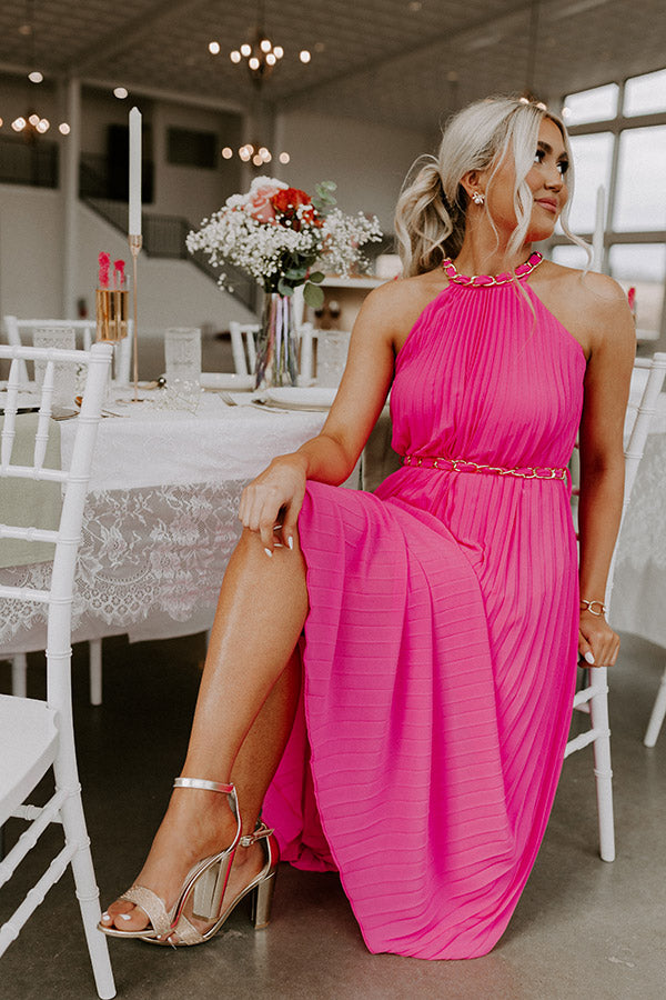 Radiant Reflection Pleated Maxi In Hot Pink Image - 2