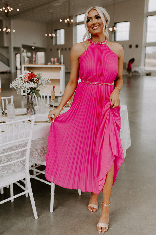 Radiant Reflection Pleated Maxi In Hot Pink Image - 1