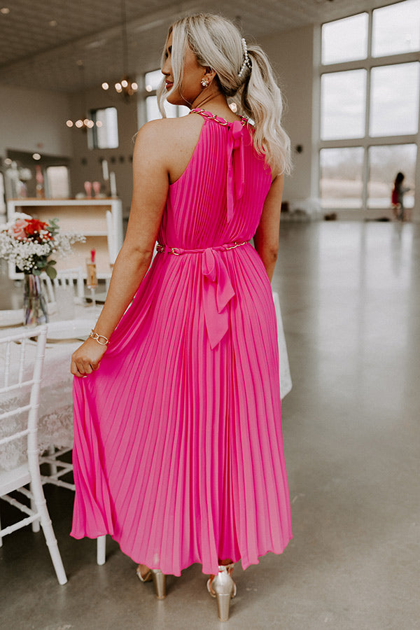 Radiant Reflection Pleated Maxi In Hot Pink Image - 5