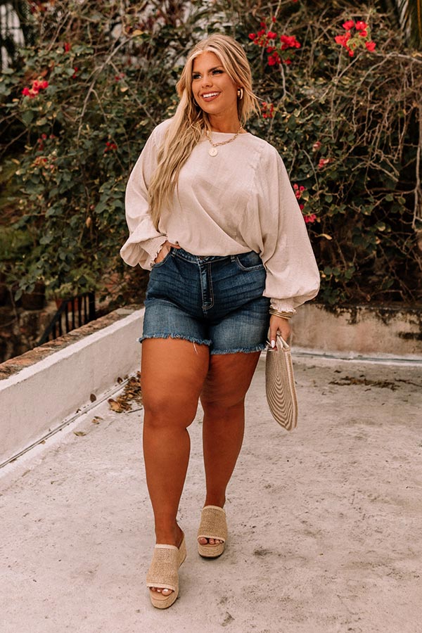 The Cindy High Waist Frayed Shorts Curves Image - 1