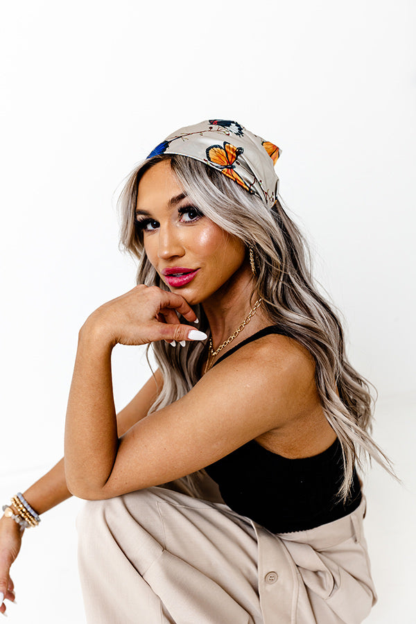 Satin Scarf in Retro Butterfly Image - 1