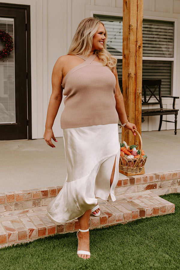 Enchanting Echoes Ribbed Top In Taupe Curves Image - 1