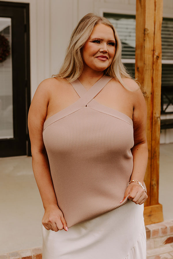 Enchanting Echoes Ribbed Top In Taupe Curves Image - 3