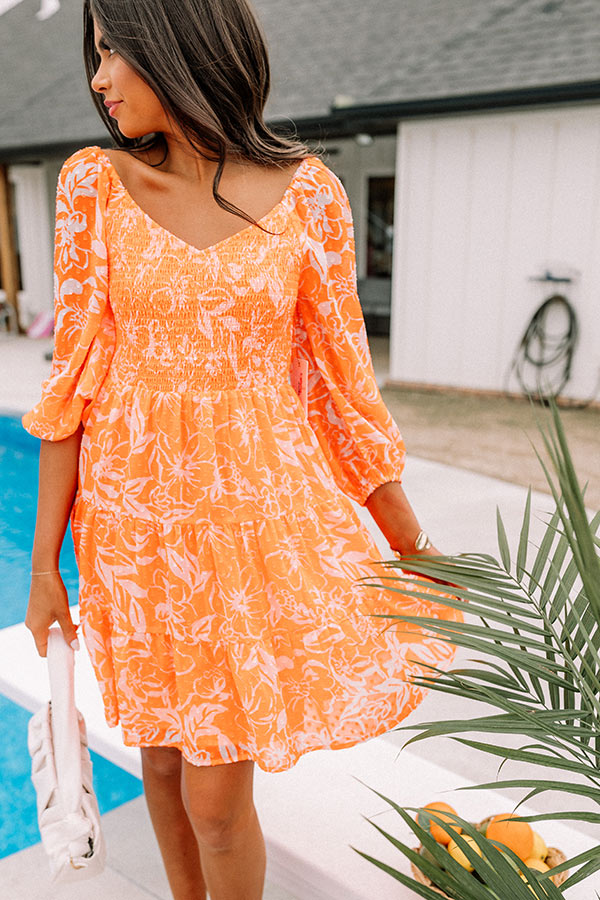 Coastal Caravan Smocked Dress In Neon Orange Image - 3