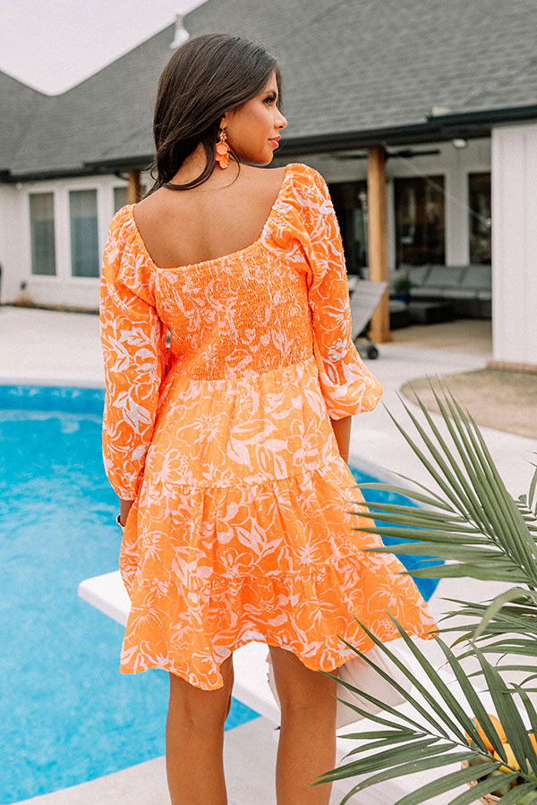 Coastal Caravan Smocked Dress In Neon Orange Image - 5