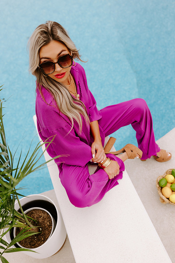 Genuine Gratitude Pleated Button Up In Orchid Image - 2