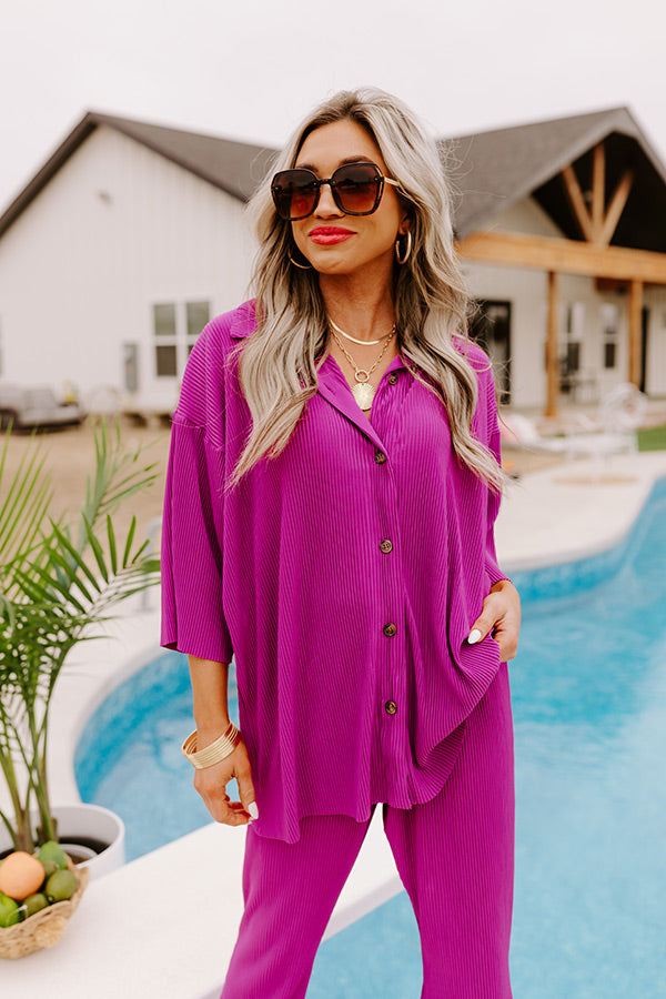 Genuine Gratitude Pleated Button Up In Orchid Image - 1