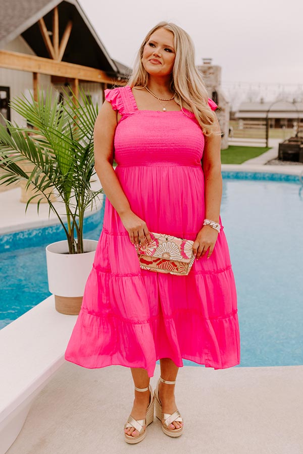 Napa Valley Retreat Smocked Midi In Hot Pink Curves Image - 1