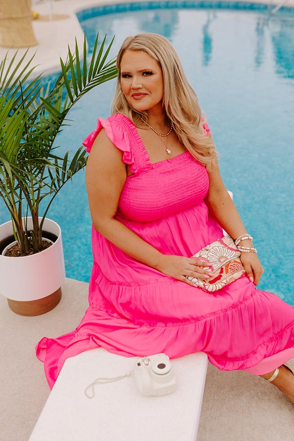 Napa Valley Retreat Smocked Midi In Hot Pink Curves Image - 2