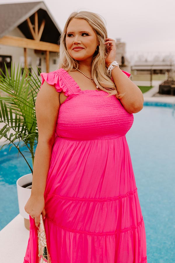 Napa Valley Retreat Smocked Midi In Hot Pink Curves Image - 3