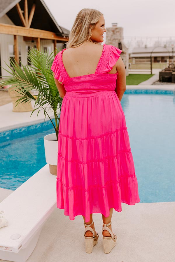 Napa Valley Retreat Smocked Midi In Hot Pink Curves Image - 4