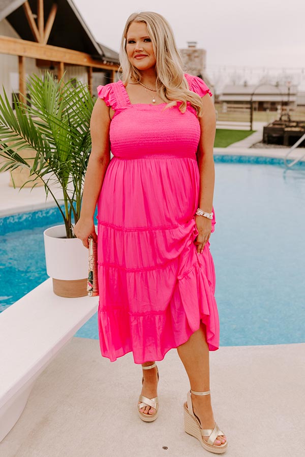 Napa Valley Retreat Smocked Midi In Hot Pink Curves Image - 5