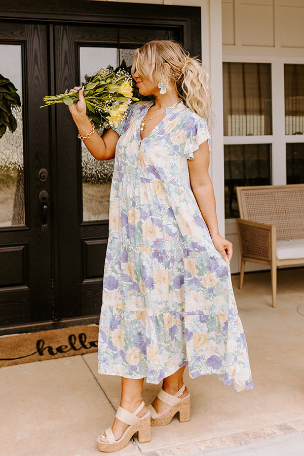 Fast Forward Floral Midi In Teal Curves Image - 2
