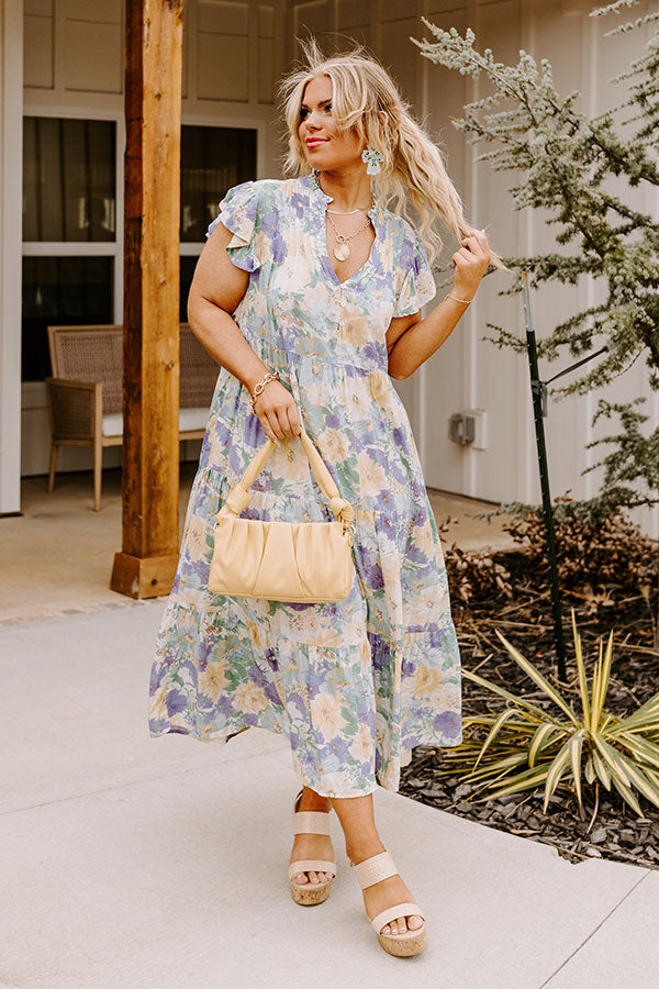 Fast Forward Floral Midi In Teal Curves Image - 1