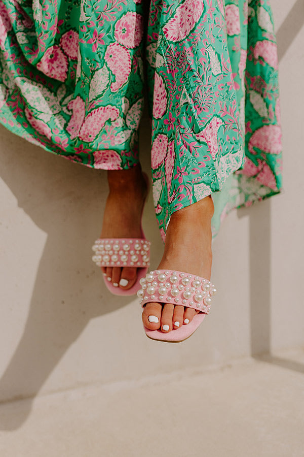 The Kelly Faux Suede Embellished Sandal In Pink Image - 5