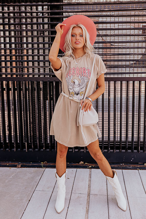 Free Bird Mineral Wash T-Shirt Dress In Khaki