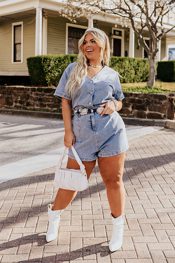 Manhattan Marvels Denim Romper in Medium Wash Curves