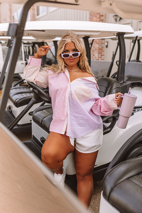 Pure Peace Stripe Button Up In Pink Curves Image - 1