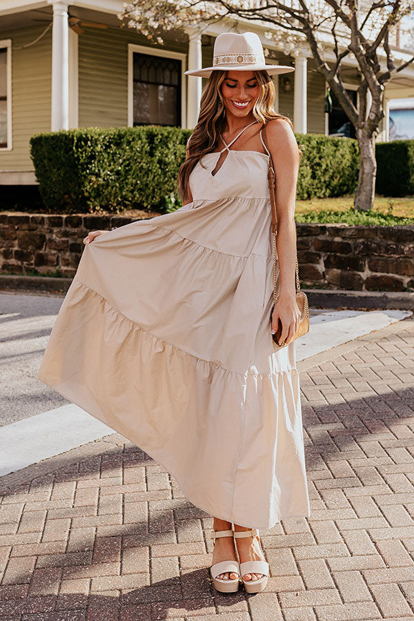 Modern Muse Poplin Tiered Maxi Dress in Iced Latte Image - 1