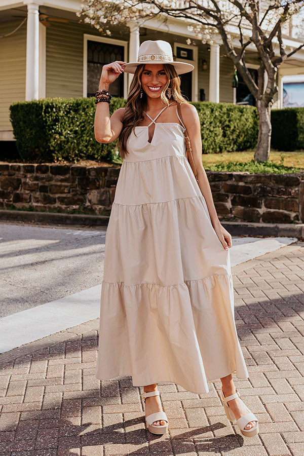 Modern Muse Poplin Tiered Maxi Dress in Iced Latte Image - 2