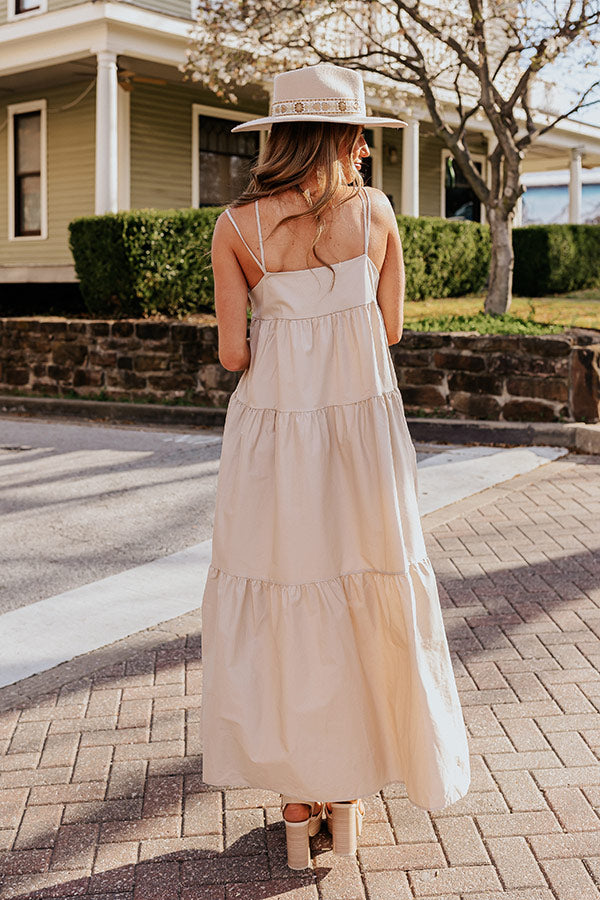 Modern Muse Poplin Tiered Maxi Dress in Iced Latte Image - 5