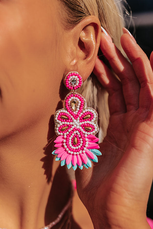 Sydney Sunrise Beaded Earrings In Hot Pink Image - 2