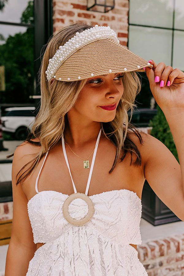 Beautiful Girly Raffia Visor In Tan Image - 1