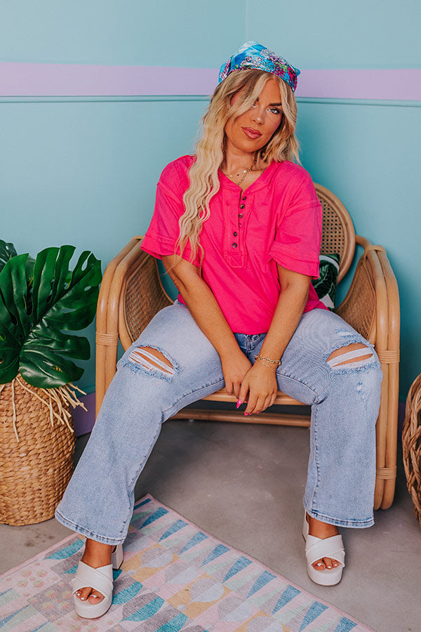Favorite Adventure Henley Tee In Hot Pink Image - 2