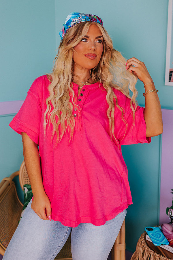 Favorite Adventure Henley Tee In Hot Pink Image - 1