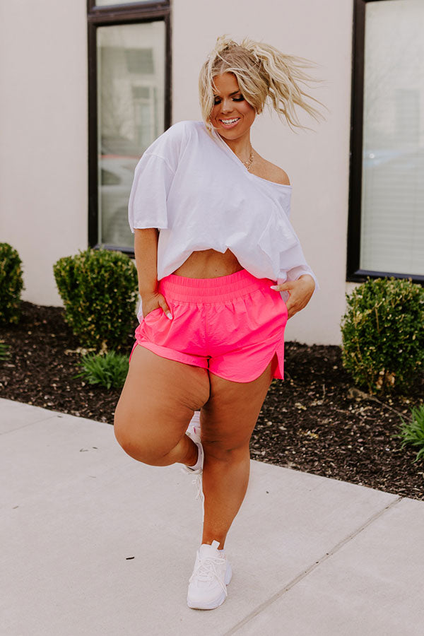 Extra Cardio High Waist Windbreaker Shorts In Neon Pink Curves Image - 1