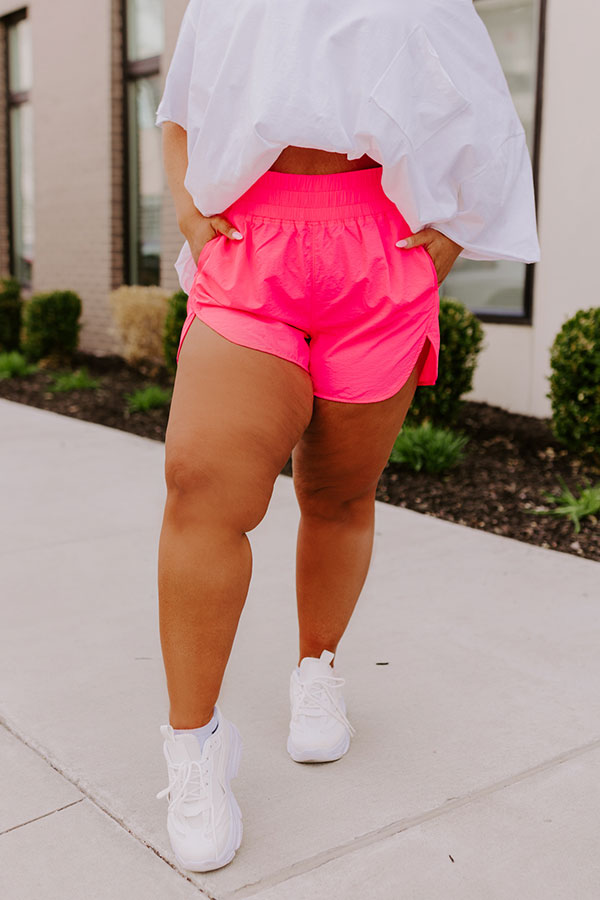 Extra Cardio High Waist Windbreaker Shorts In Neon Pink Curves Image - 2
