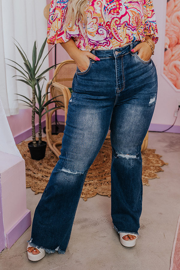 Risen The Laura High Waist Distressed Flare In Dark Wash Curves Image - 4