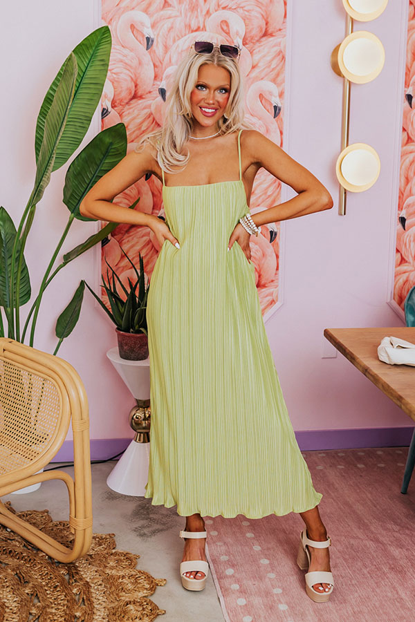 Tip Of Florida Pleated Midi In Lime Punch Image - 2