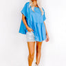 Greek Isles Linen-Blend Babydoll Top Ocean Blue Image - 1