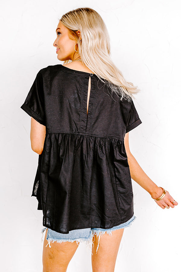 Greek Isles Linen-Blend Babydoll Top In Black Image - 4