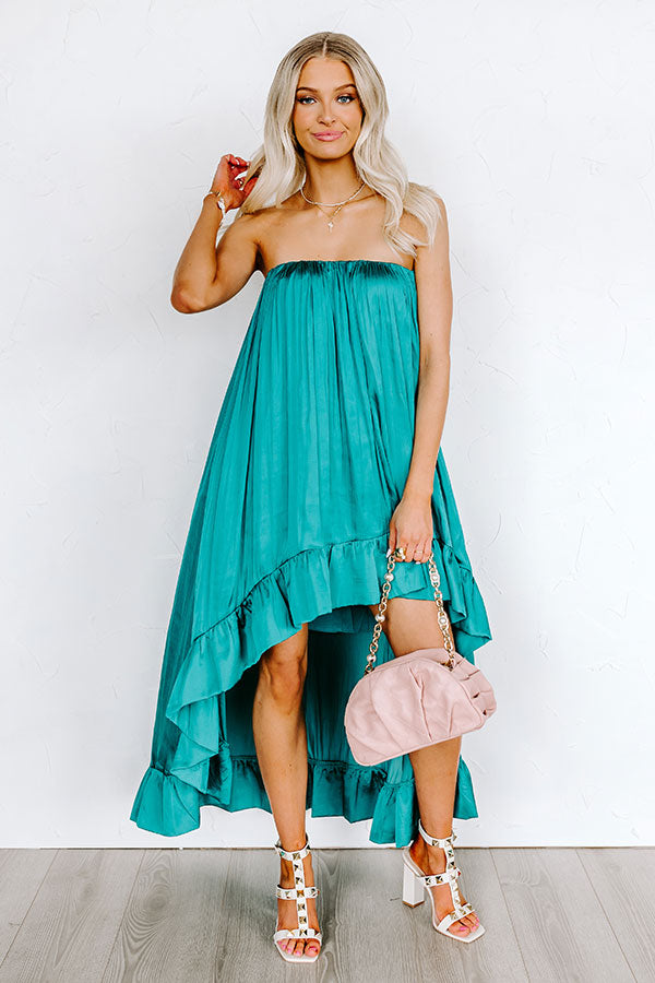 Milan Runway Satin Dress In Teal Image - 1
