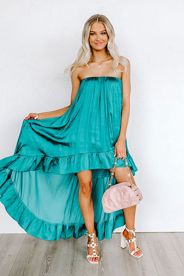 Milan Runway Satin Dress In Teal Image - 2