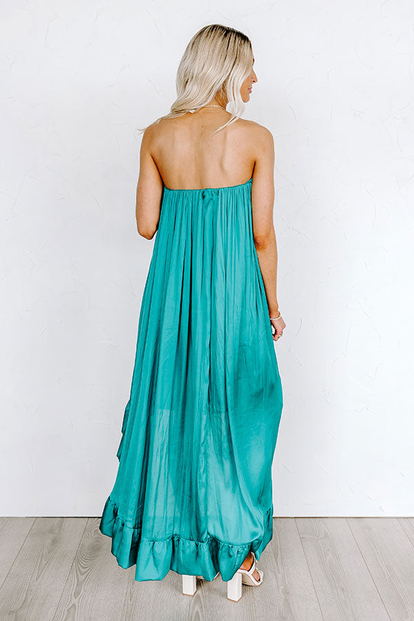 Milan Runway Satin Dress In Teal Image - 3