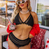 Cozumel Adventure High Waist Pom Bikini Bottom in Black Curves Image - 1