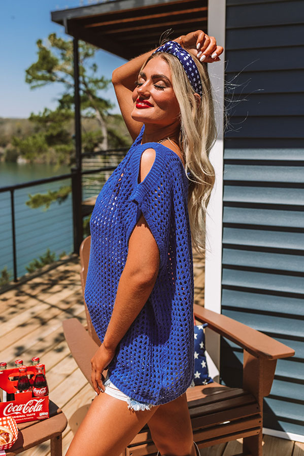 Living For Lake Life Knit Top In Royal Blue Image - 3